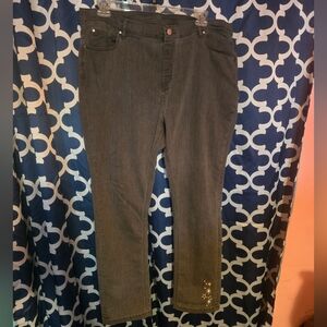 D & CO Signature Grey Stretch Jeans W/Star Embroidery Size 22W